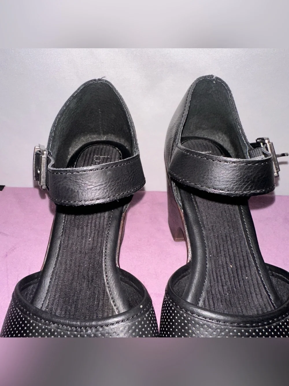 Women’s b.o.c. Size 9 Black Mary Jane Platform Heels with 3” Wood-Tone Heels